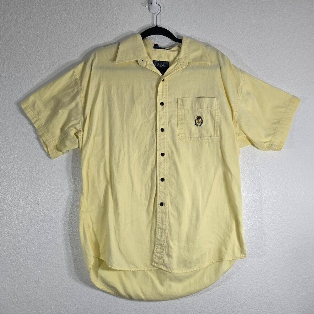 Chaps Ralph Lauren Button Down Shirt Men Large Butter Yellow Crest Preppy Pastel